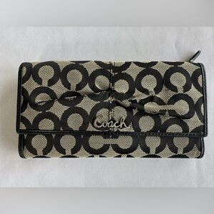 Coach Poppy C Black and Grey Trifold Wallet